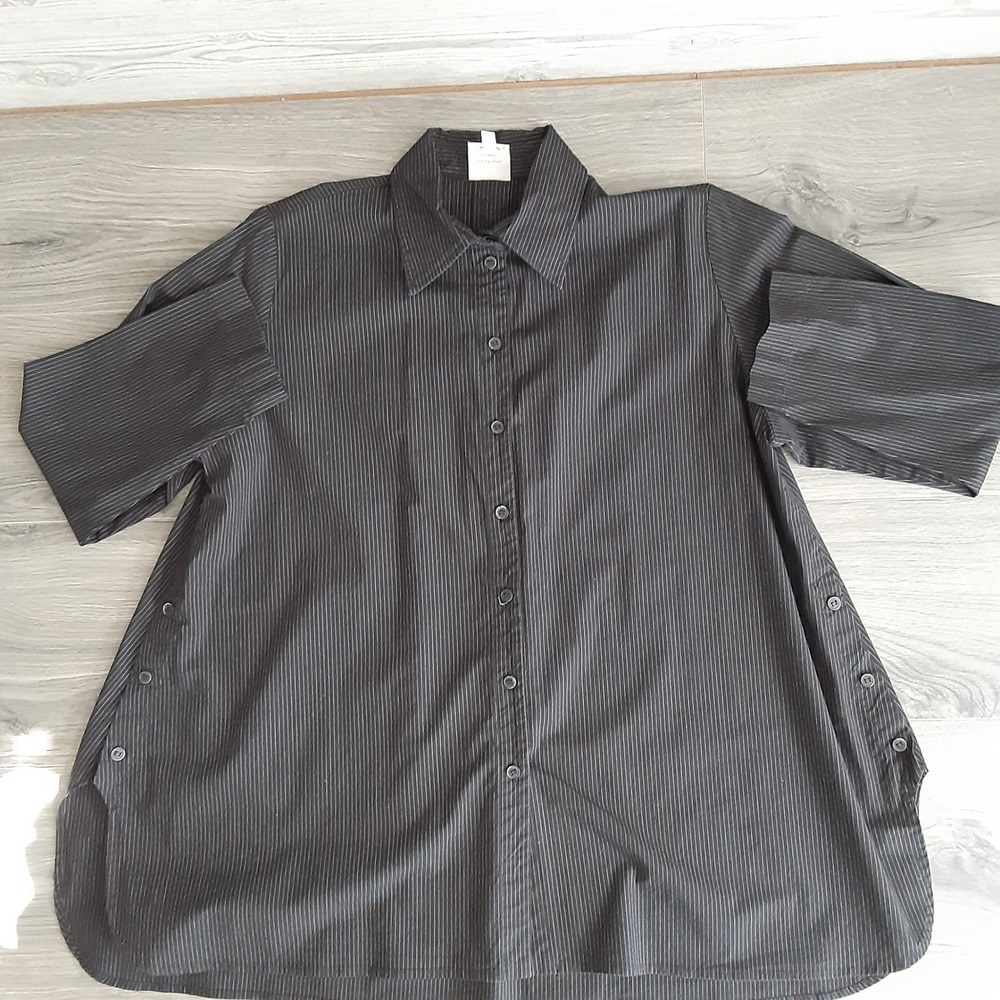 Spirithouse Black Pinstripe Side Button Long Sleeve Tunic Shirt Womens XL